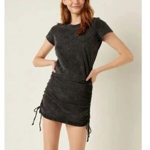 PINK by Victoria's Secret Black Acid Wash Ruched Mini Dress, Size Small